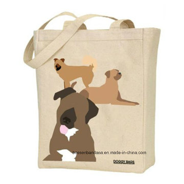 Custom Made Logo Printed Promotional Doggy Pet Natural Duty Cotton Canvas Beach Tote Hand Bag